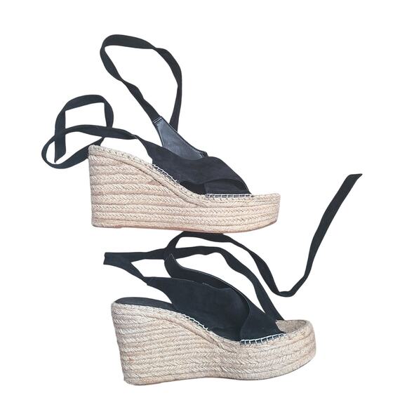 Marc Fisher Andira Black Tie Up Platform Espadrille Wedge Sandal 11M - Picture 5 of 16